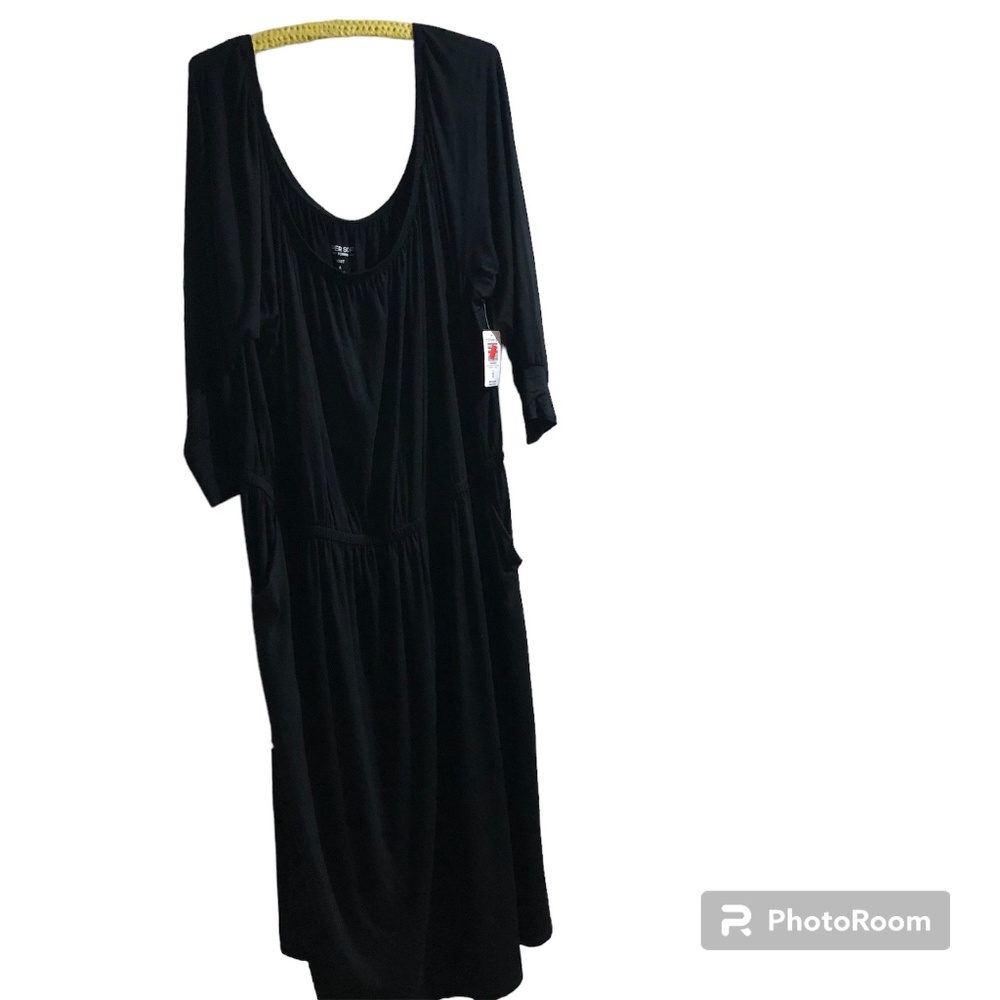 Womens Dress Black Midi Supersoft Slit Off Shoulder Blouson NWT Torrid